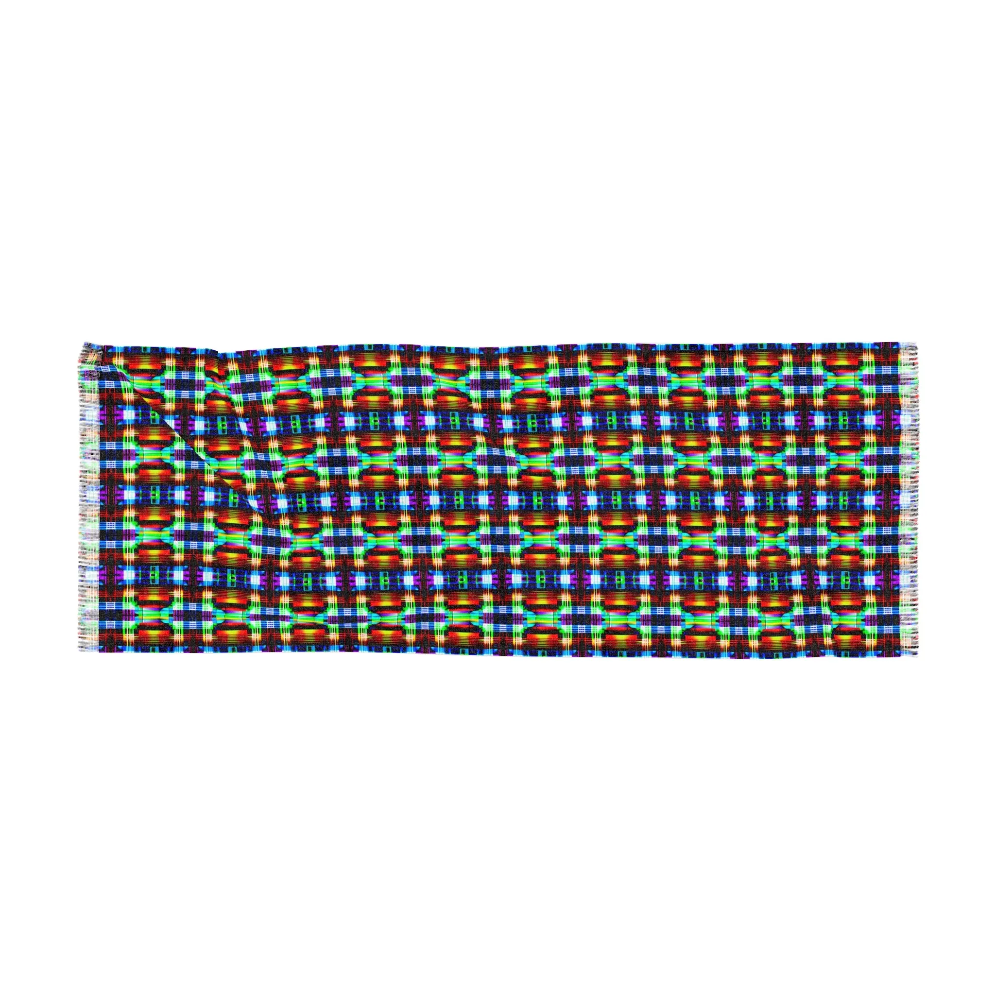 NuPlaid 02 Pashmina – Vibrant Neon Plaid Psychedelic Festival Scarf/Shawl
