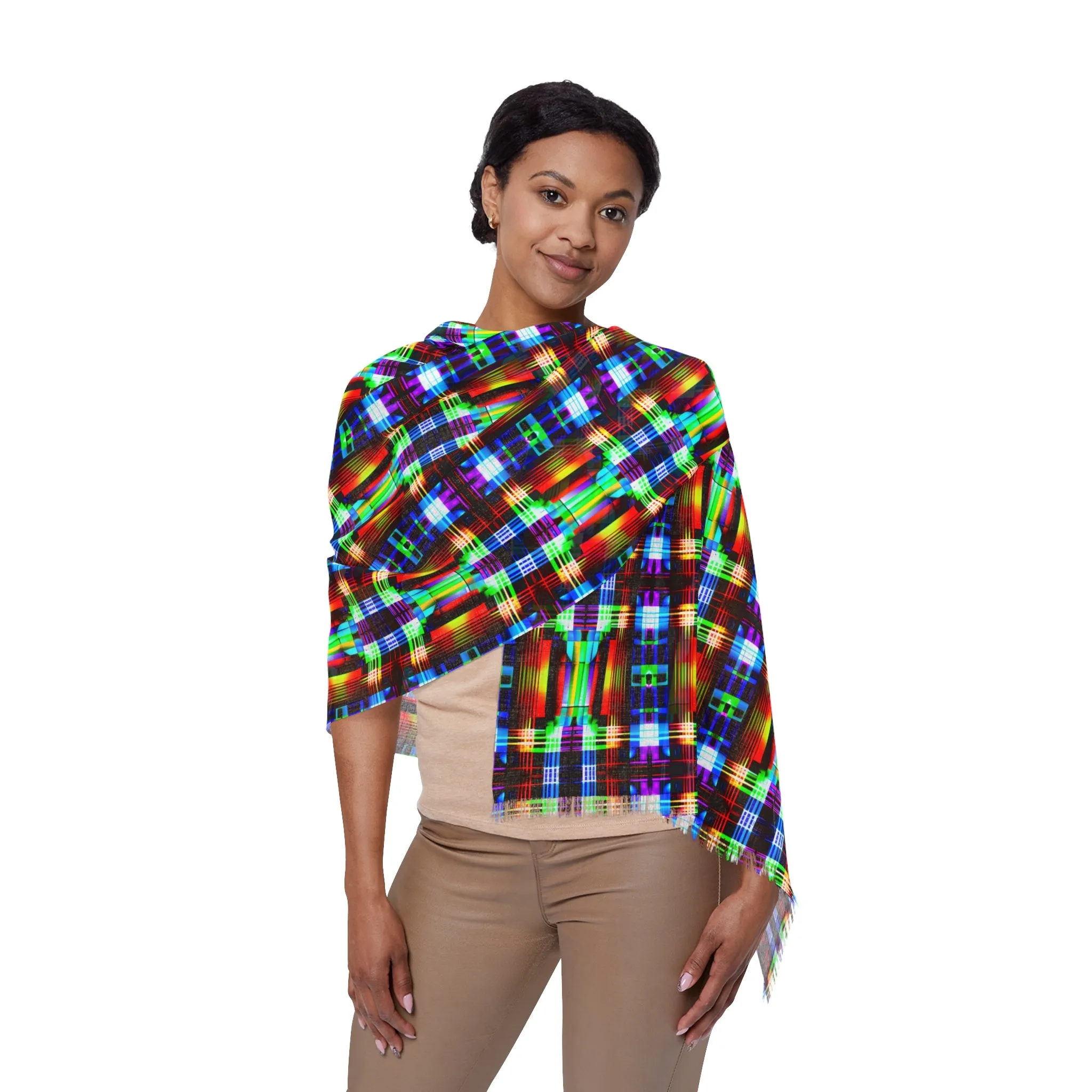 NuPlaid 02 Pashmina – Vibrant Neon Plaid Psychedelic Festival Scarf/Shawl