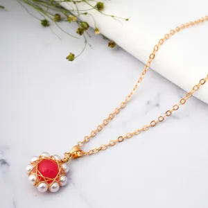 Orange Pearl Flower Necklace