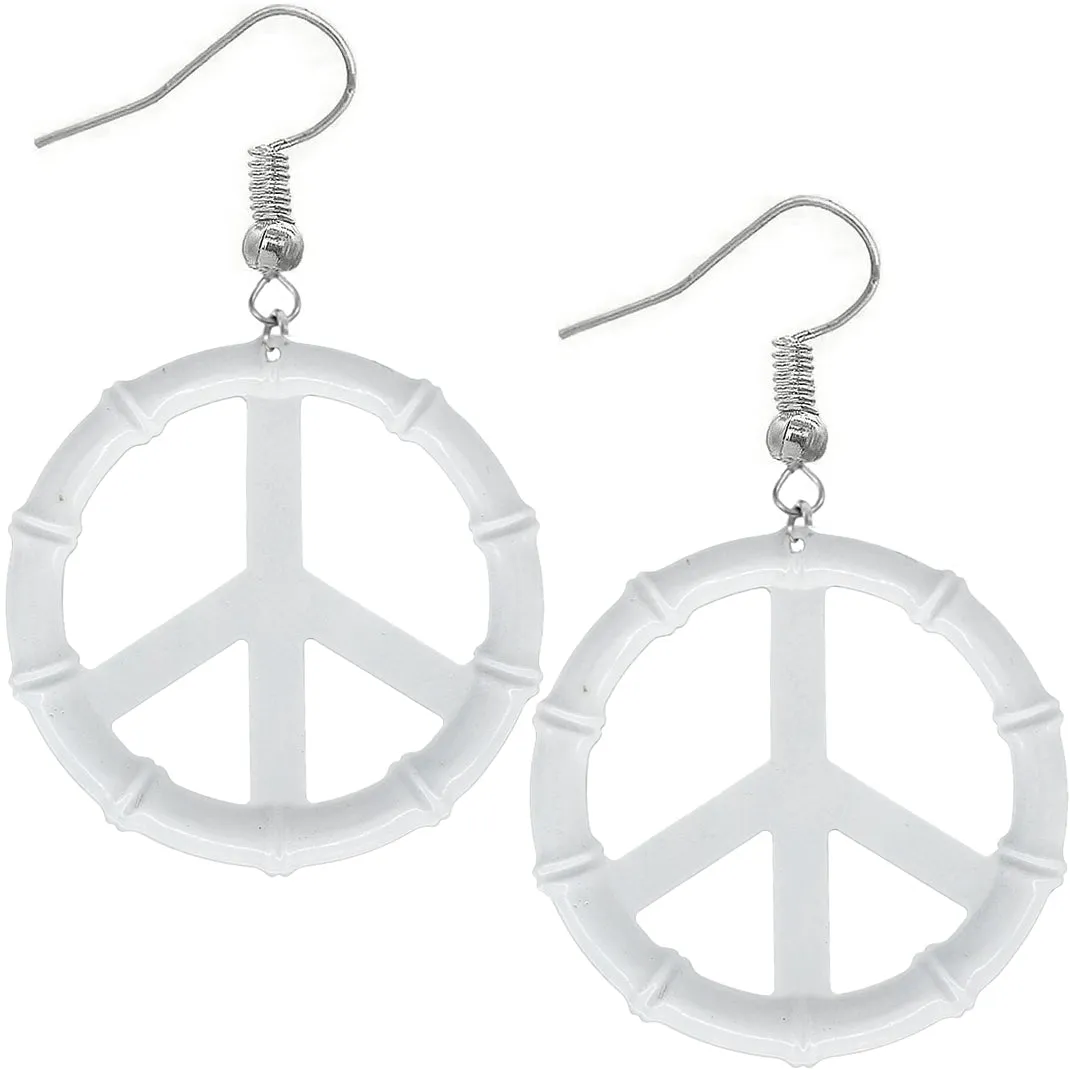 Orange Two Tone Large Peace Sign Metal Earrings