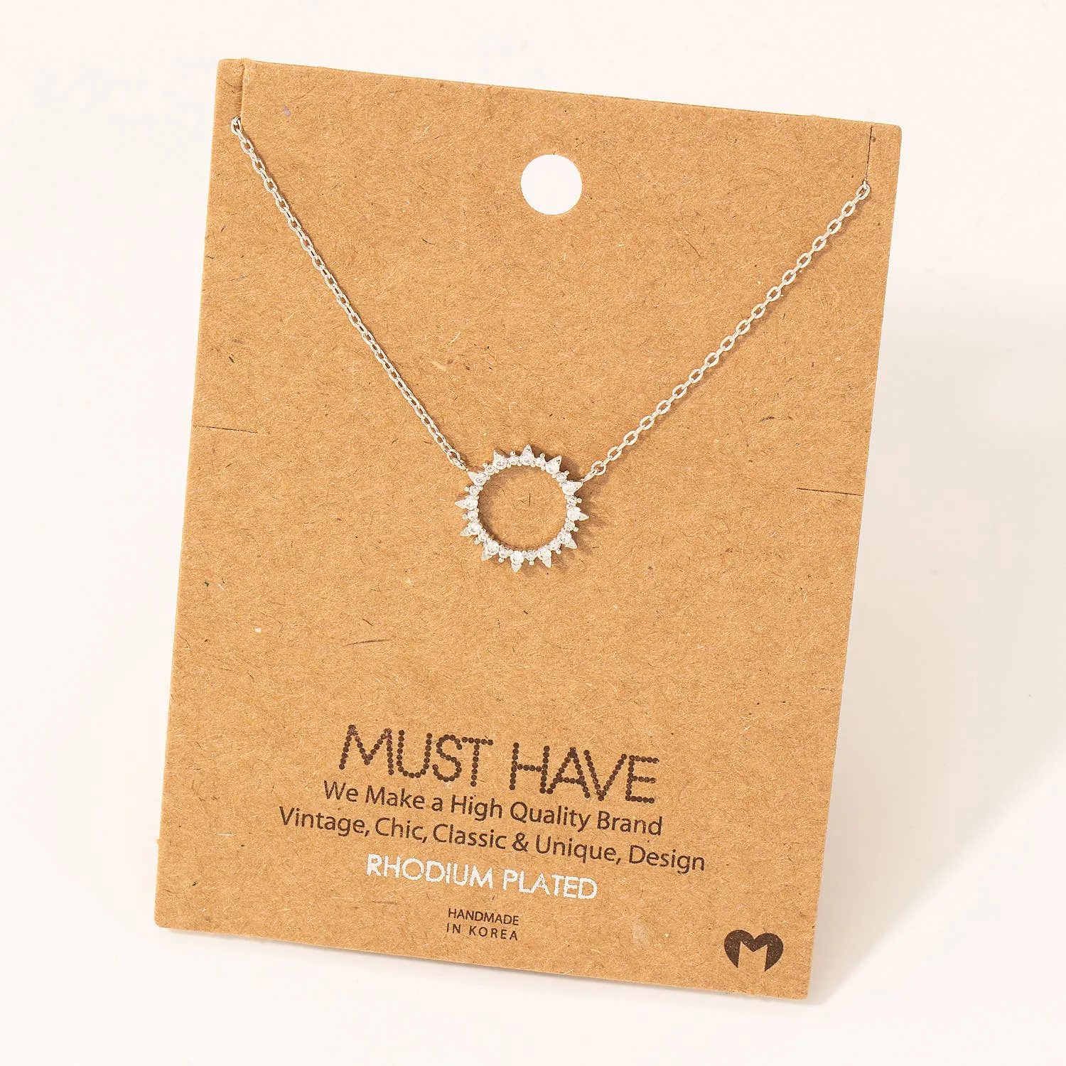 Pave Circle Sun Pendant Necklace: G