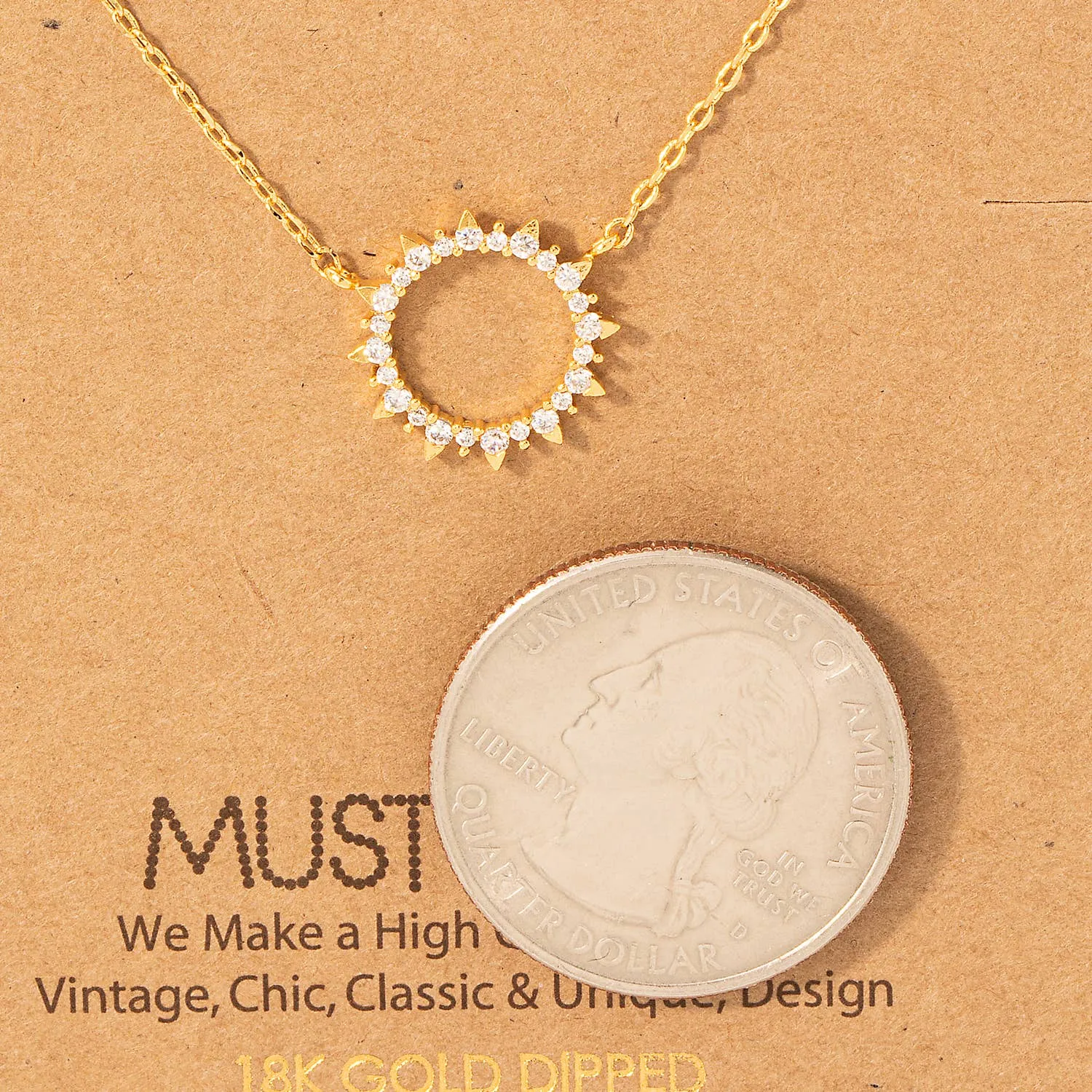 Pave Circle Sun Pendant Necklace: G