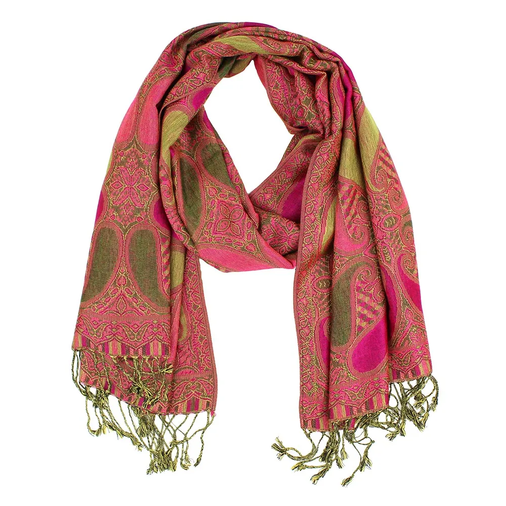 Pink & Green Large Paisley Pashmina Scarf Shawl