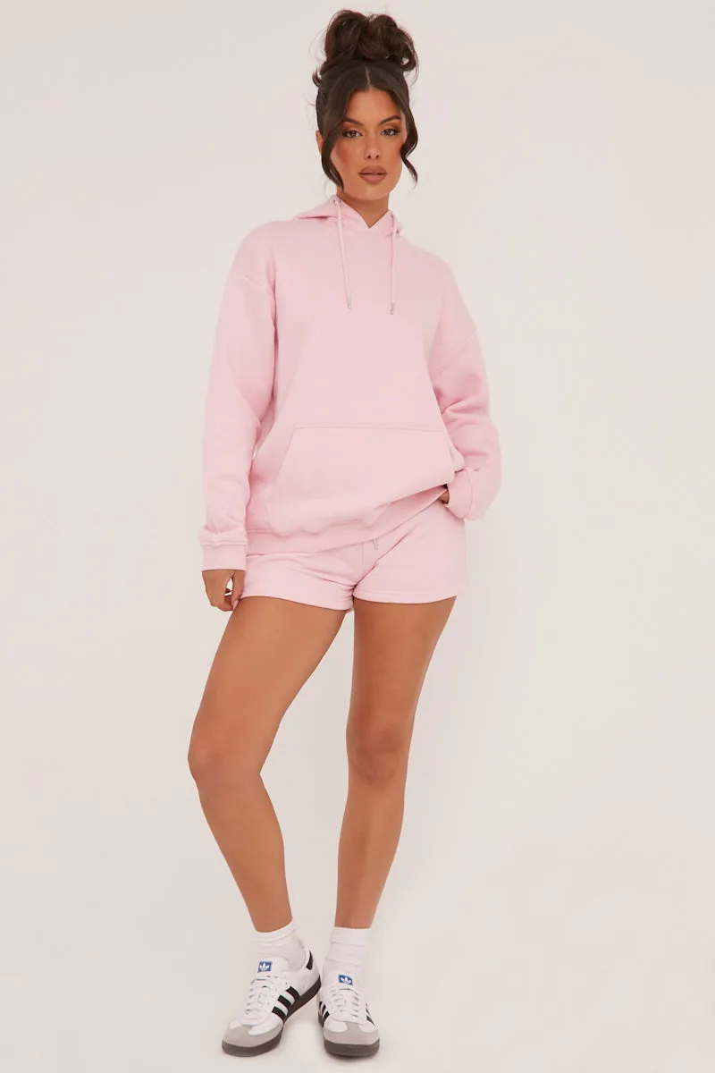 Pink Oversized Hoodie & Shorts Loungewear Co-ord Set - Niva