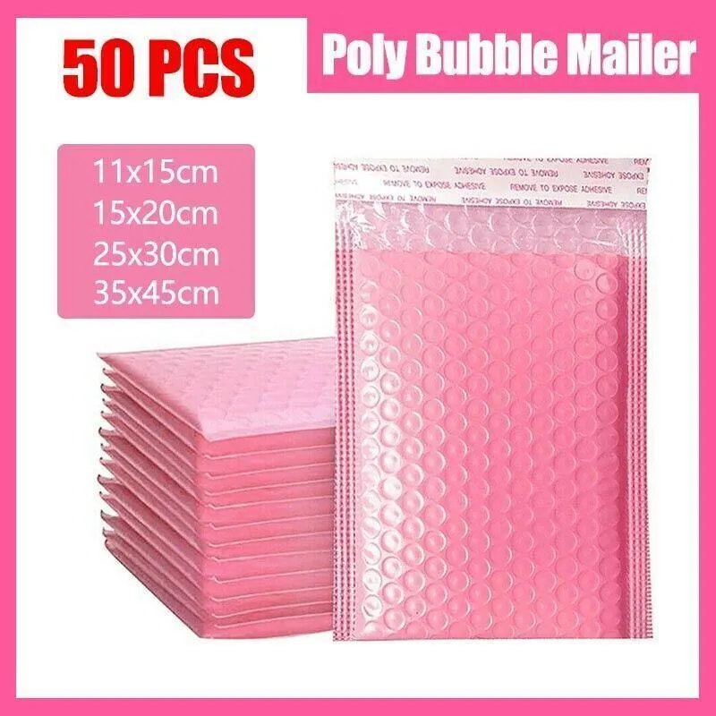 Poly Bubble Mailer Envelope 50PCS 4Sizes Pink