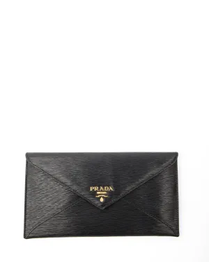 Prada Black Leather Envelope Flap Pouch