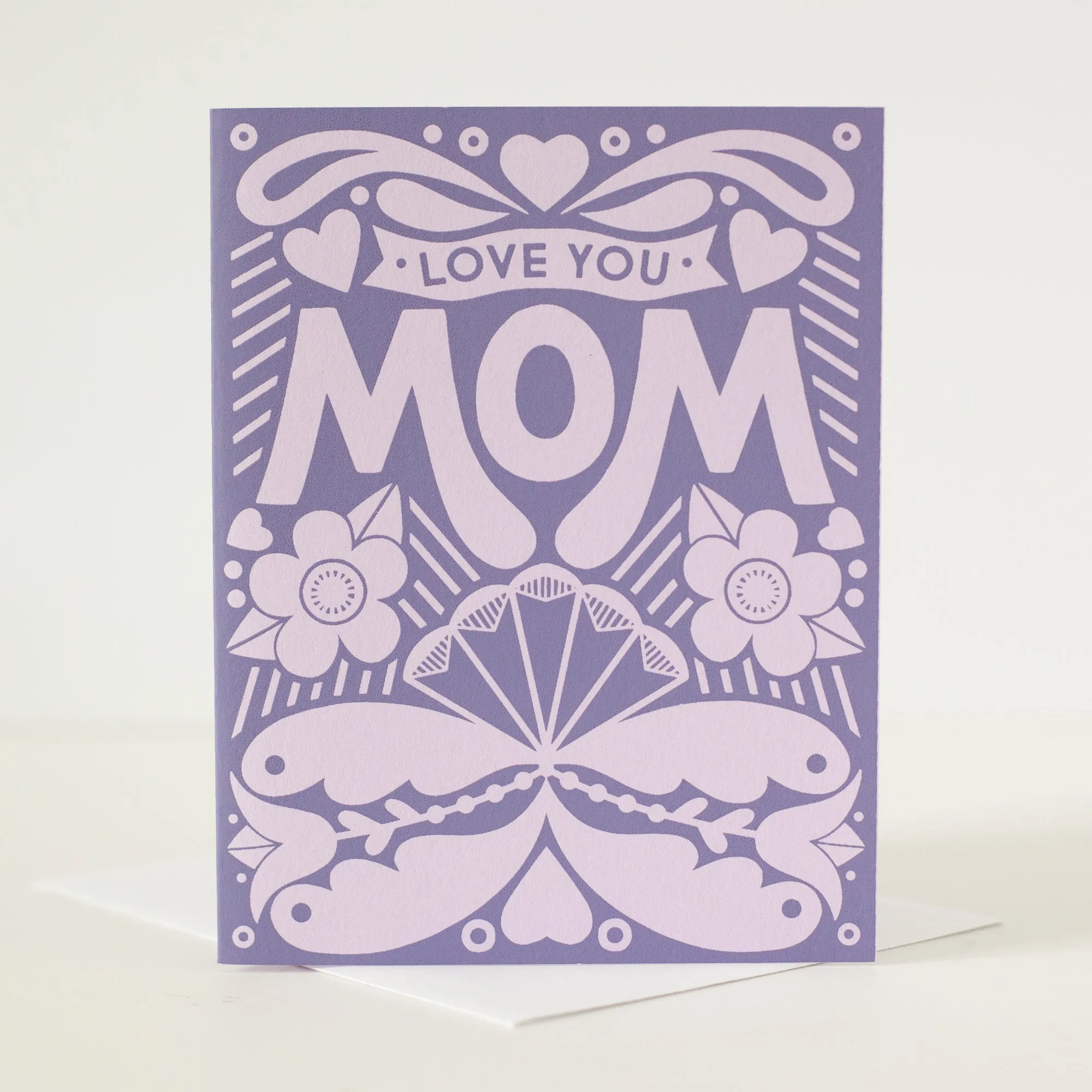 purple folk art Mother's Day card, decorative Mother's Day card, floral Mother's Day card