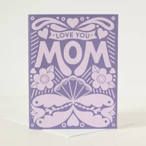 purple folk art Mother's Day card, decorative Mother's Day card, floral Mother's Day card