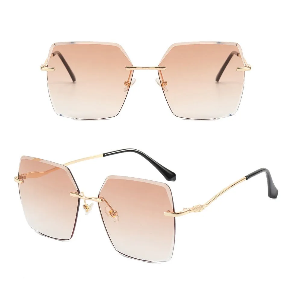 "Beauty" Diamond Cut Oversized Rimless Fashion Shades Sunglasses