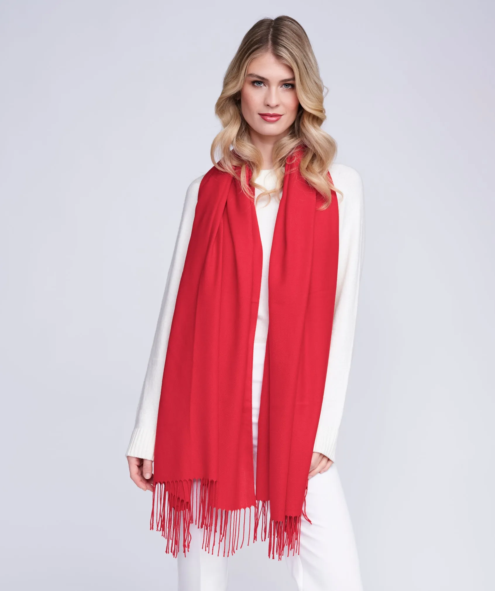 Red Italian Pashmina with Twisted Fringes