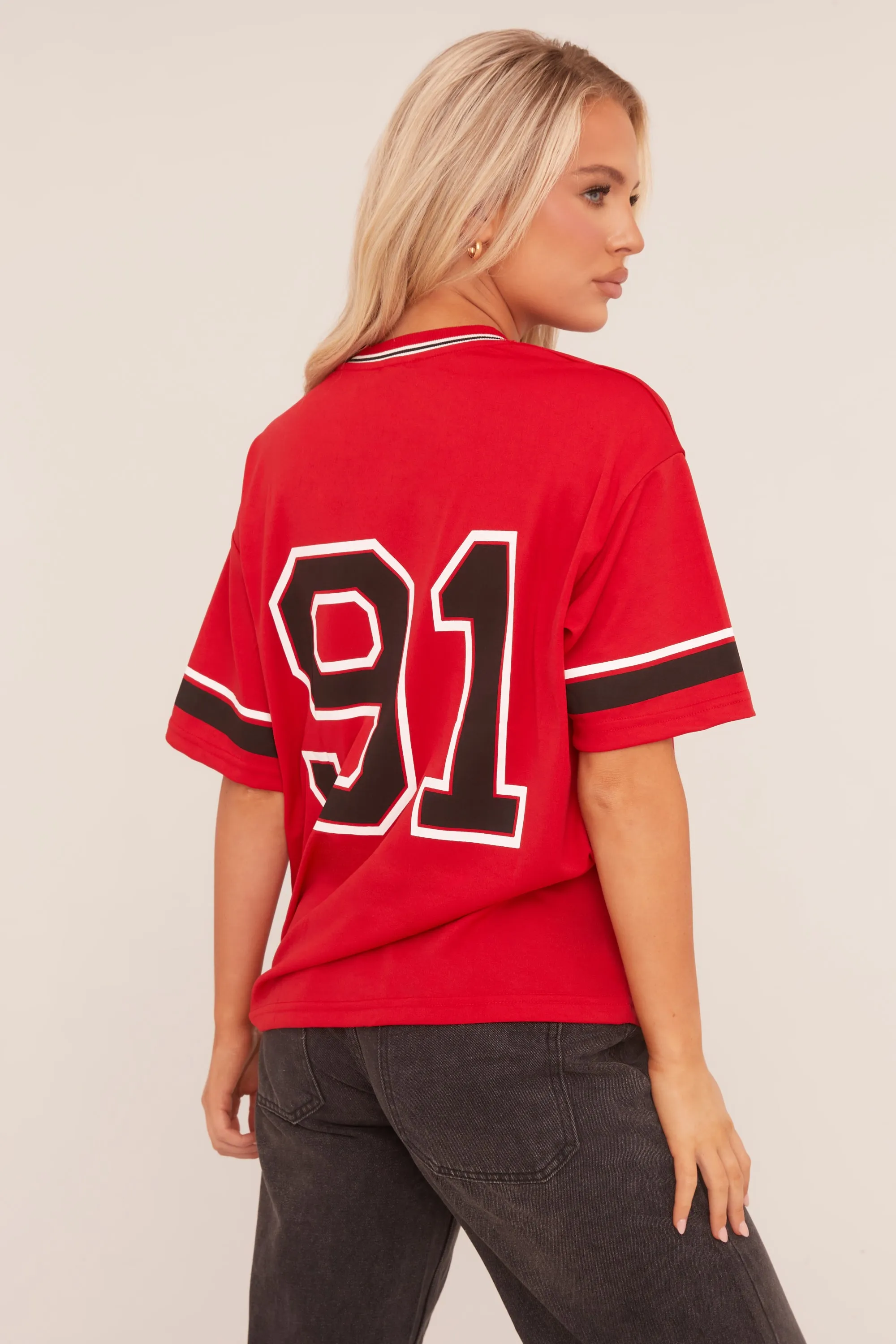 Red Oversized Varsity Football T-shirt - Austin