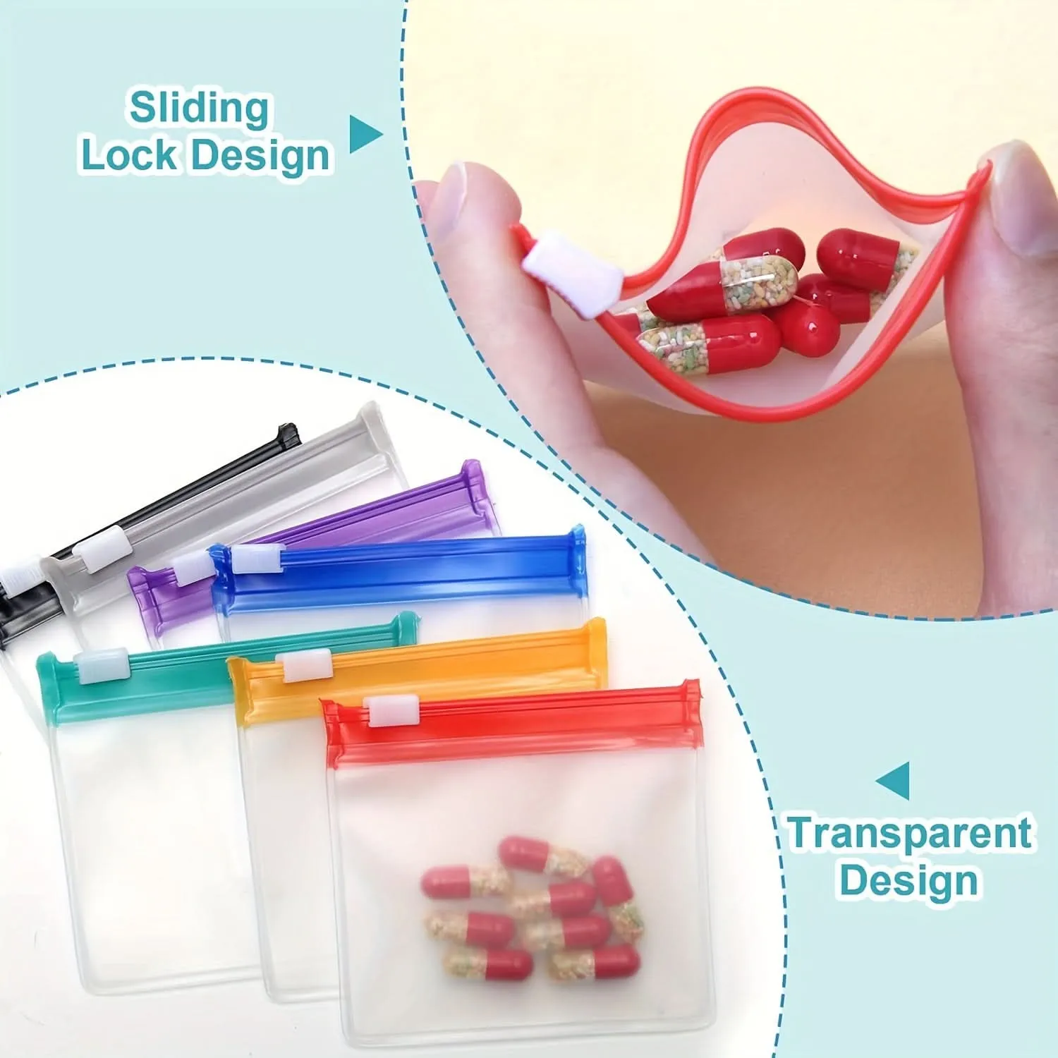 Reusable Pill Organizer Set, 7 Colorful Zipper Bags, Travel-Friendly