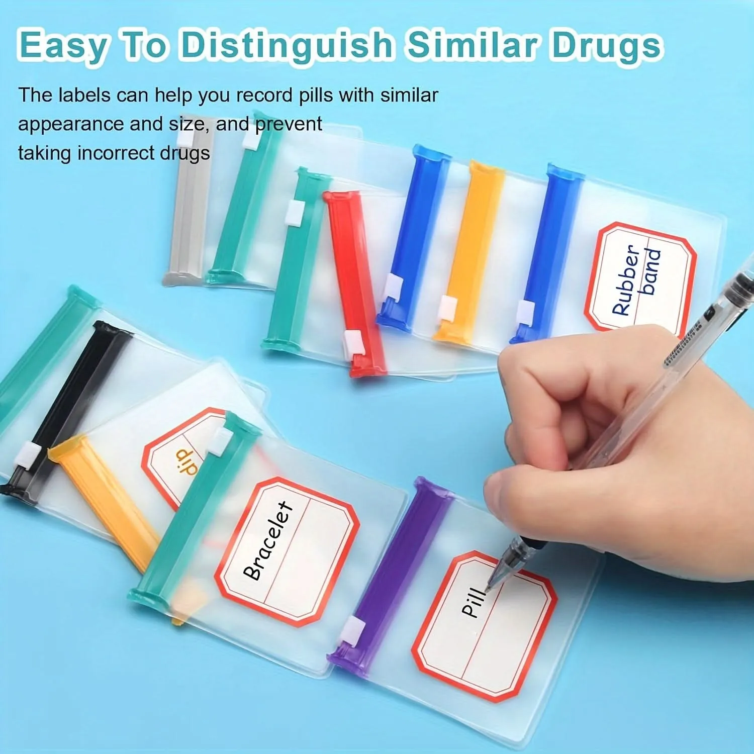 Reusable Pill Organizer Set, 7 Colorful Zipper Bags, Travel-Friendly