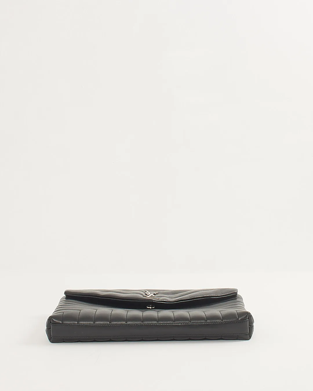 Saint Laurent Black Chevron Leather Large Envelope Pouch Bag
