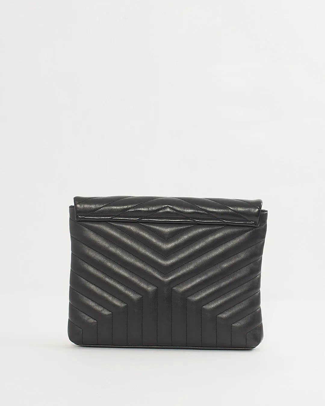 Saint Laurent Black Chevron Leather Large Envelope Pouch Bag
