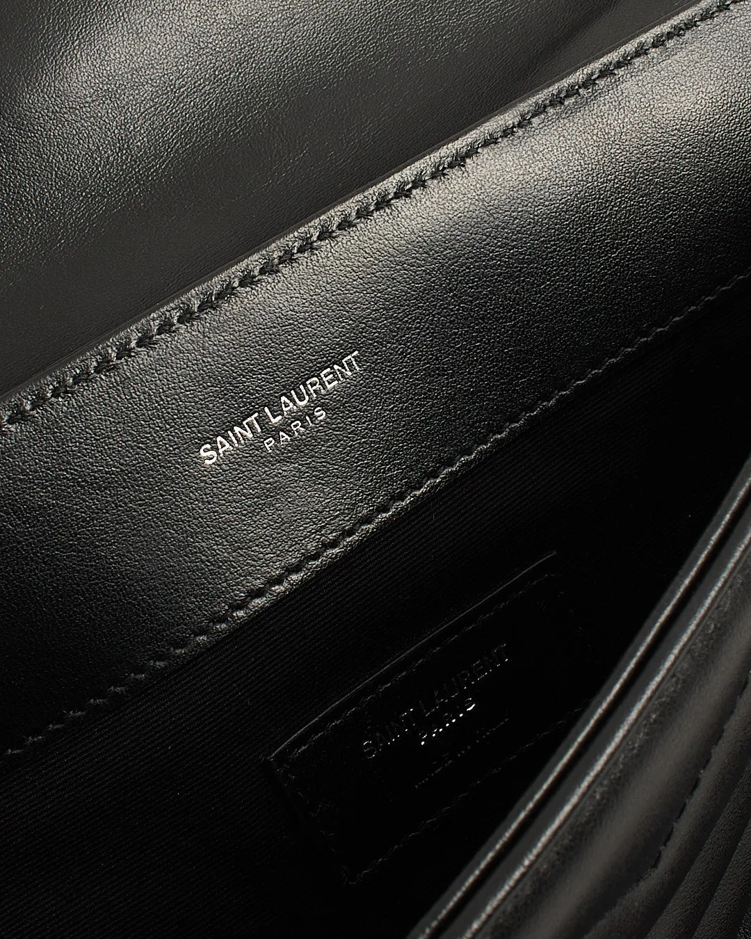 Saint Laurent Black Chevron Leather Large Envelope Pouch Bag