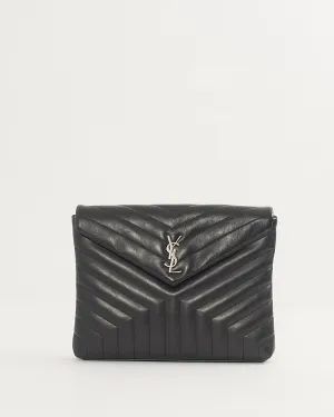Saint Laurent Black Chevron Leather Large Envelope Pouch Bag