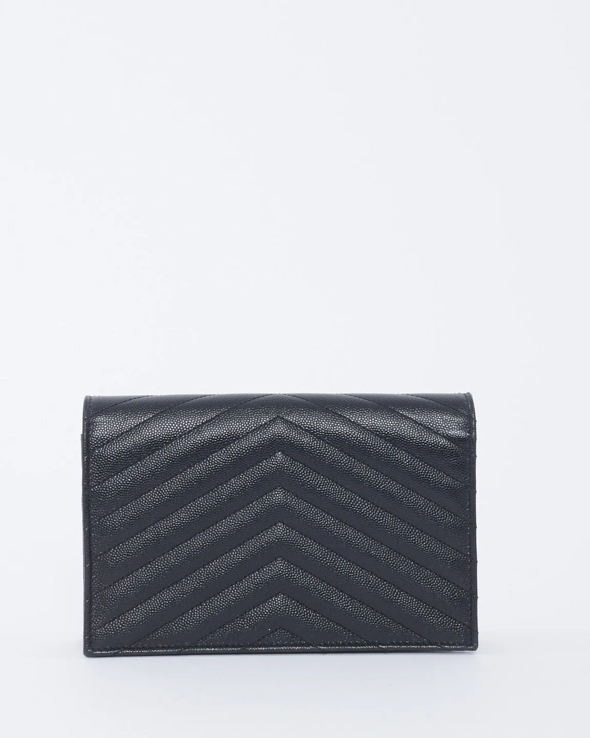 Saint Laurent Black Grained Leather Cassandra Envelope Wallet on Chain Bag