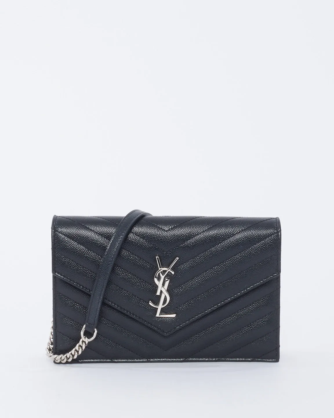 Saint Laurent Black Grained Leather Cassandra Envelope Wallet on Chain Bag
