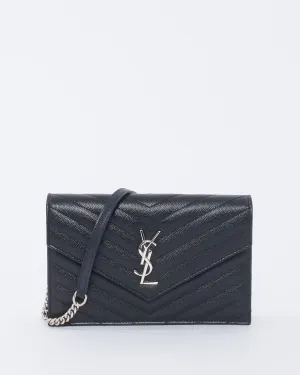 Saint Laurent Black Grained Leather Cassandra Envelope Wallet on Chain Bag