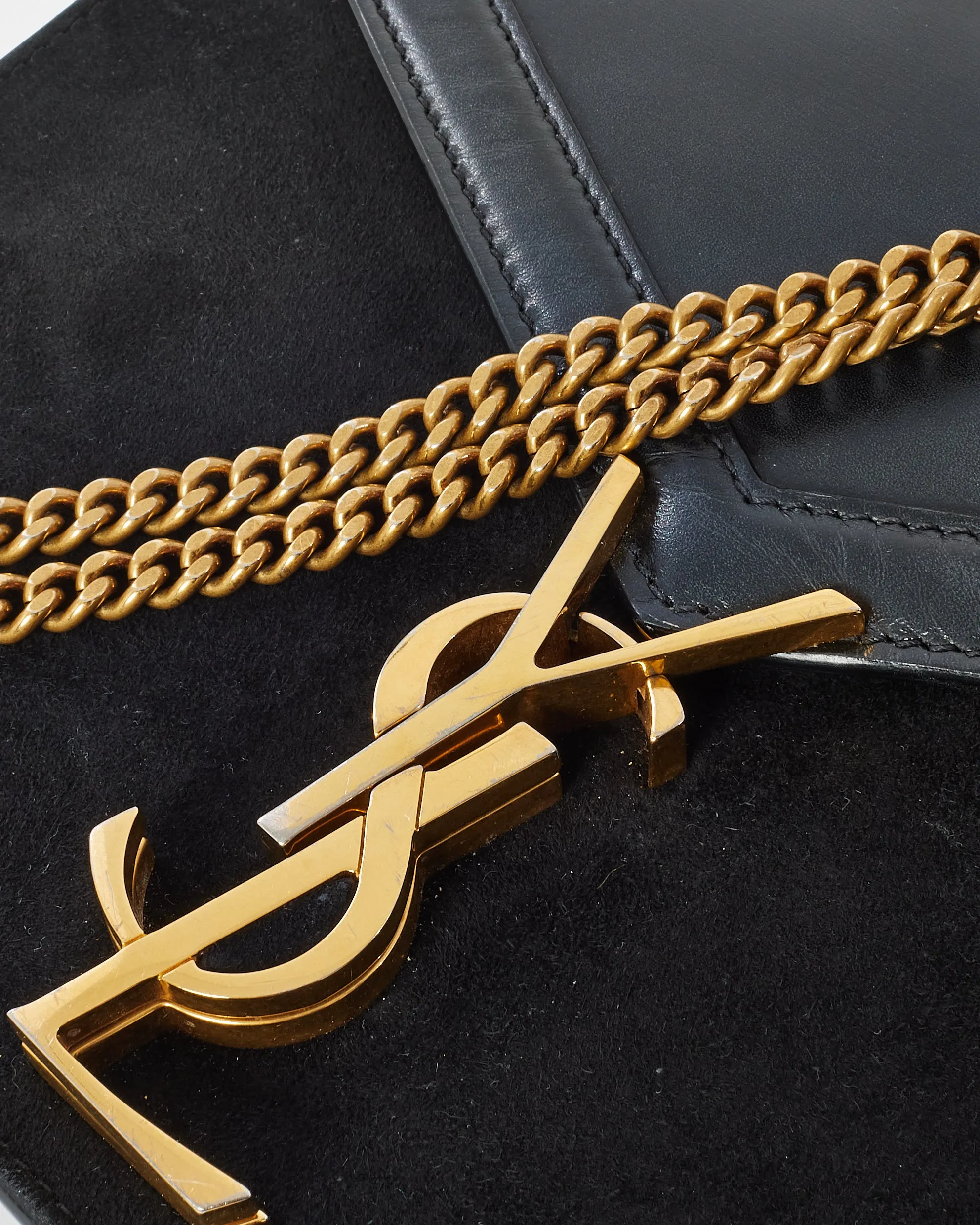 Saint Laurent Black Leather & Suede Envelope Cassandra Shoulder Bag