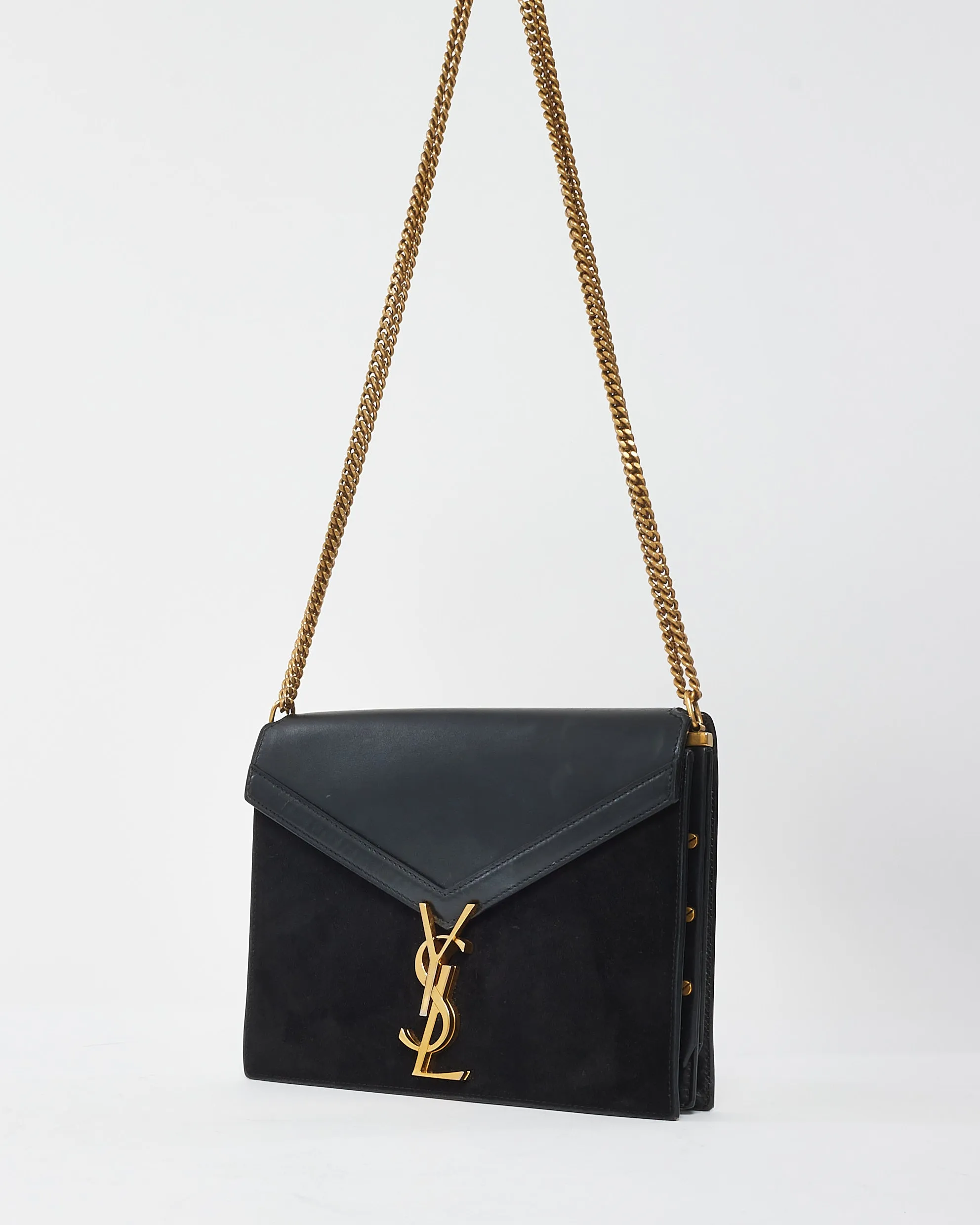 Saint Laurent Black Leather & Suede Envelope Cassandra Shoulder Bag