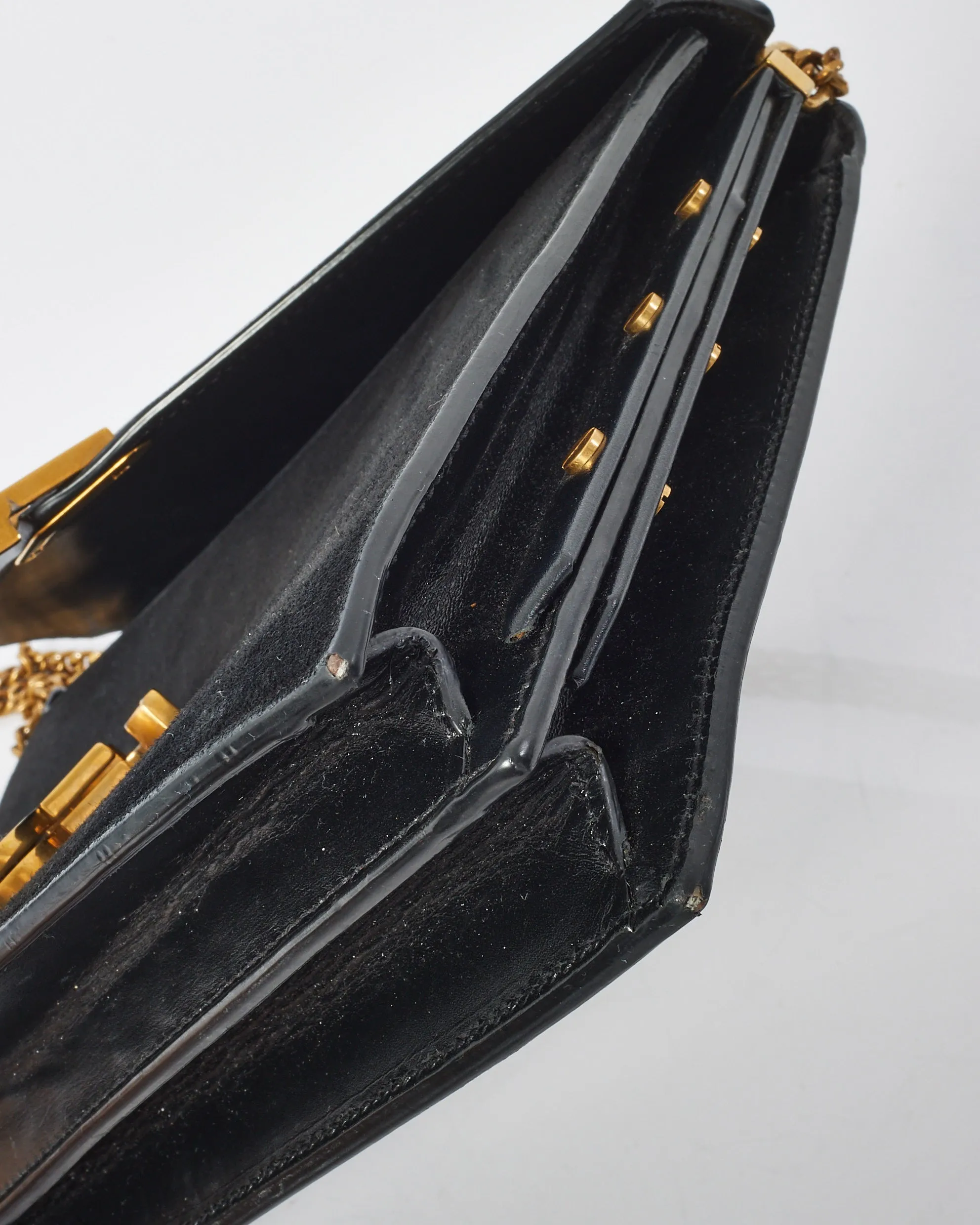 Saint Laurent Black Leather & Suede Envelope Cassandra Shoulder Bag
