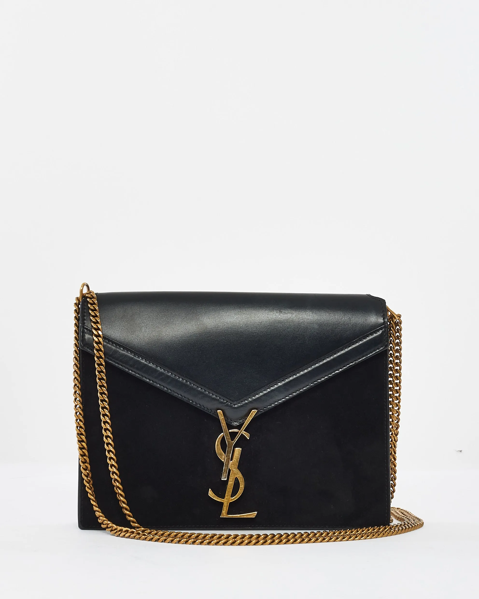 Saint Laurent Black Leather & Suede Envelope Cassandra Shoulder Bag