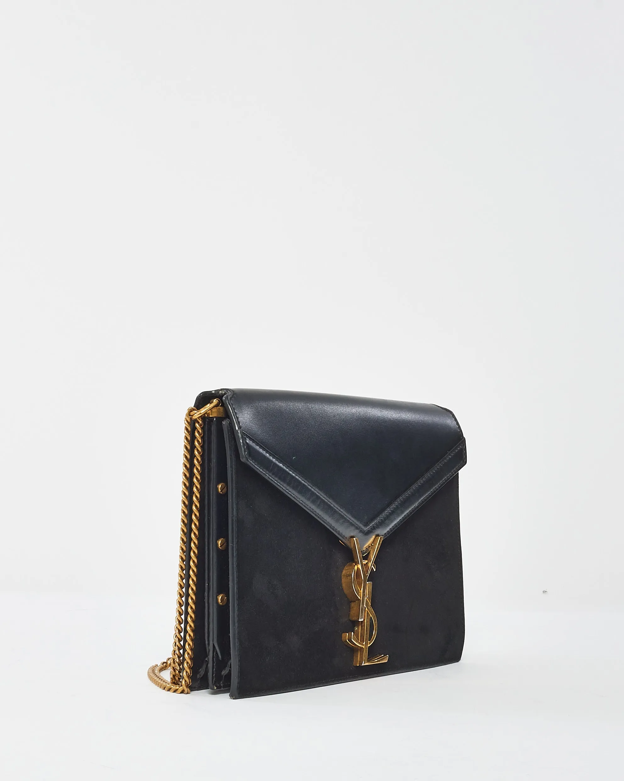 Saint Laurent Black Leather & Suede Envelope Cassandra Shoulder Bag