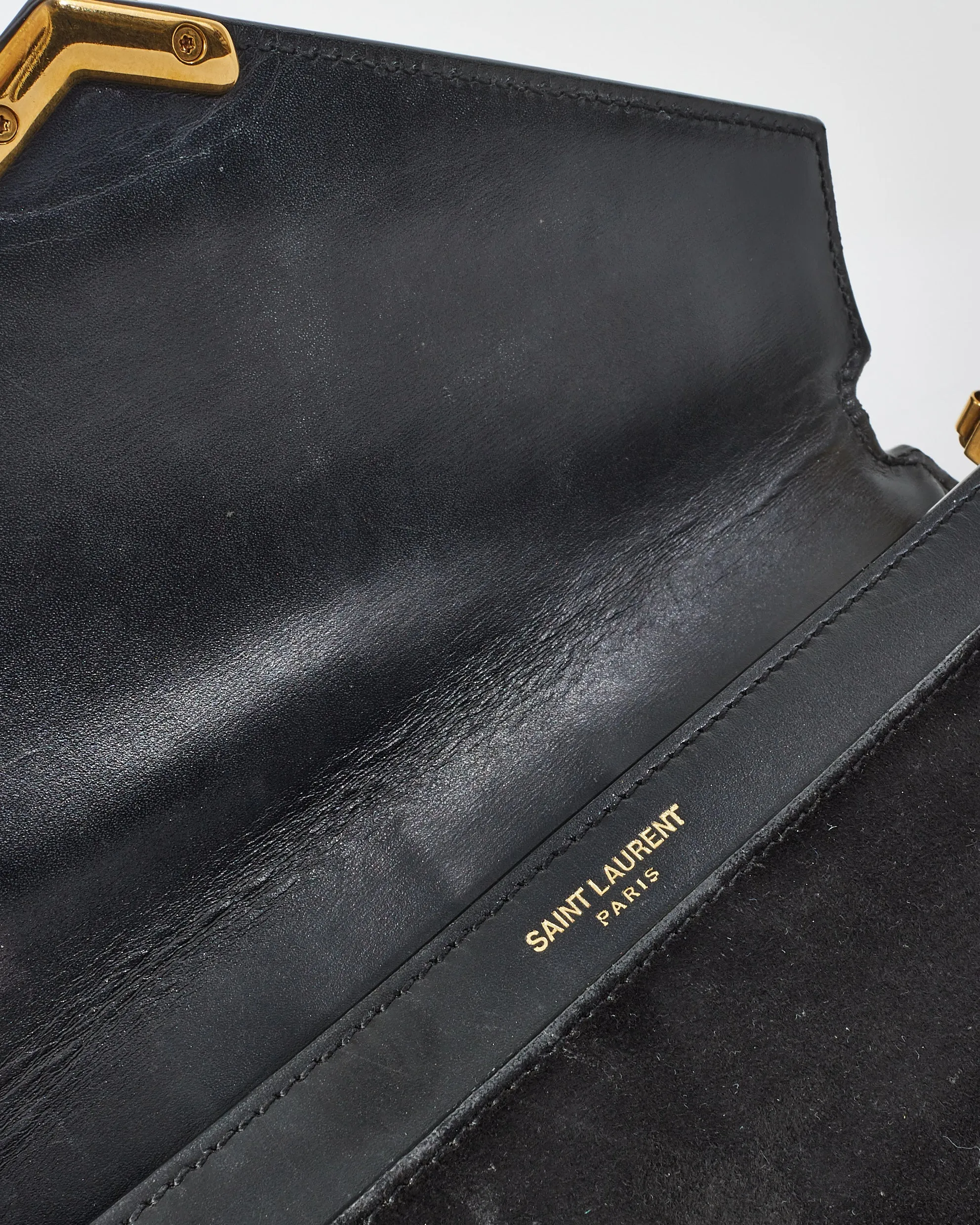 Saint Laurent Black Leather & Suede Envelope Cassandra Shoulder Bag