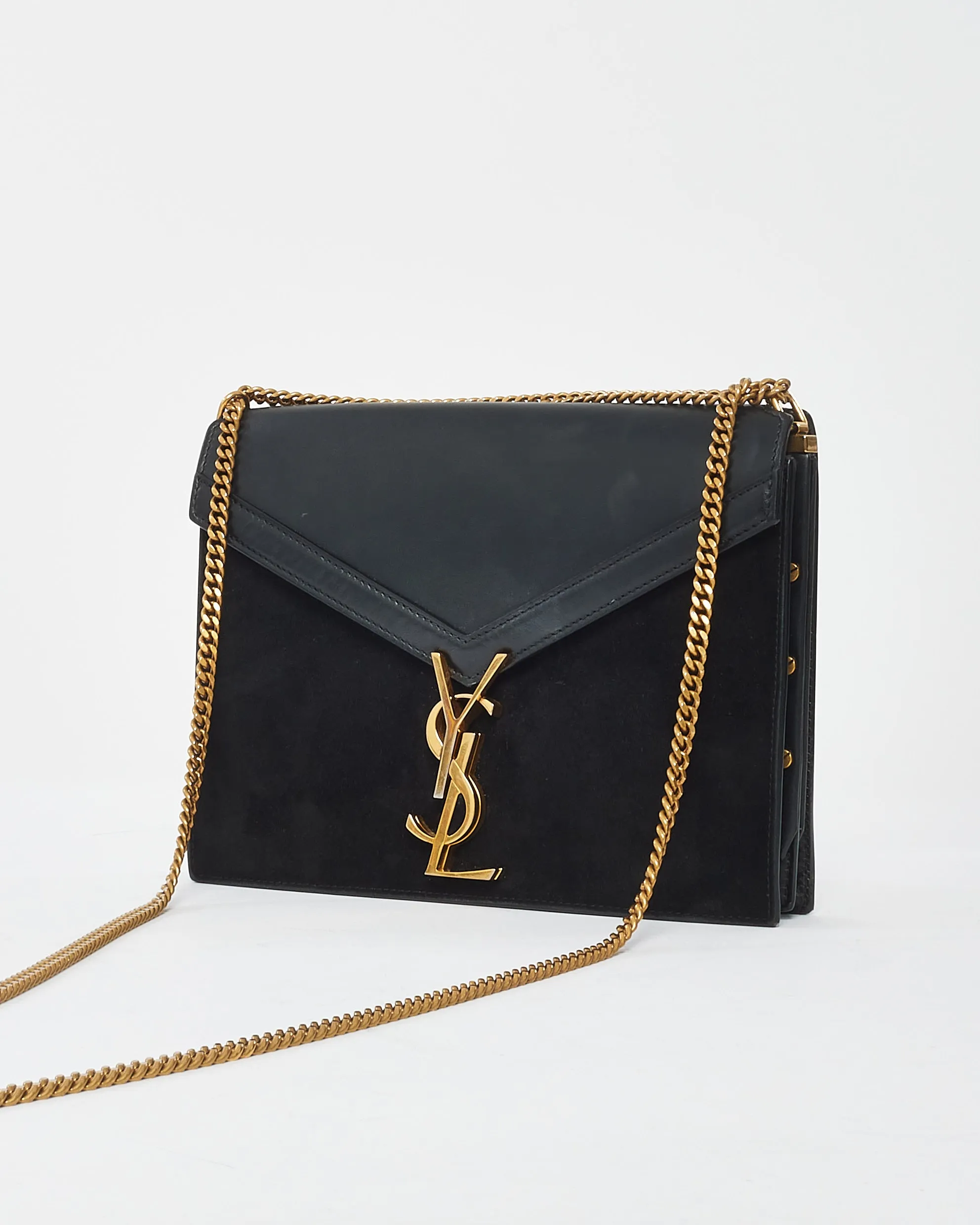 Saint Laurent Black Leather & Suede Envelope Cassandra Shoulder Bag