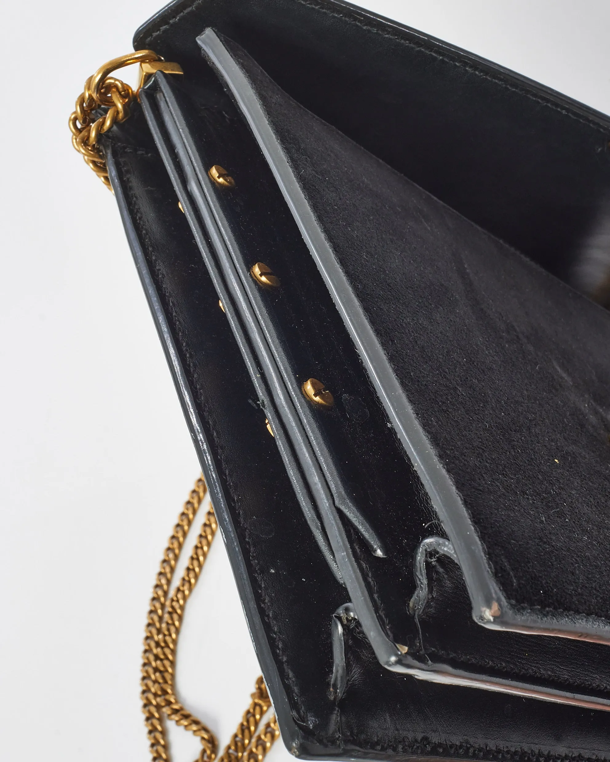 Saint Laurent Black Leather & Suede Envelope Cassandra Shoulder Bag