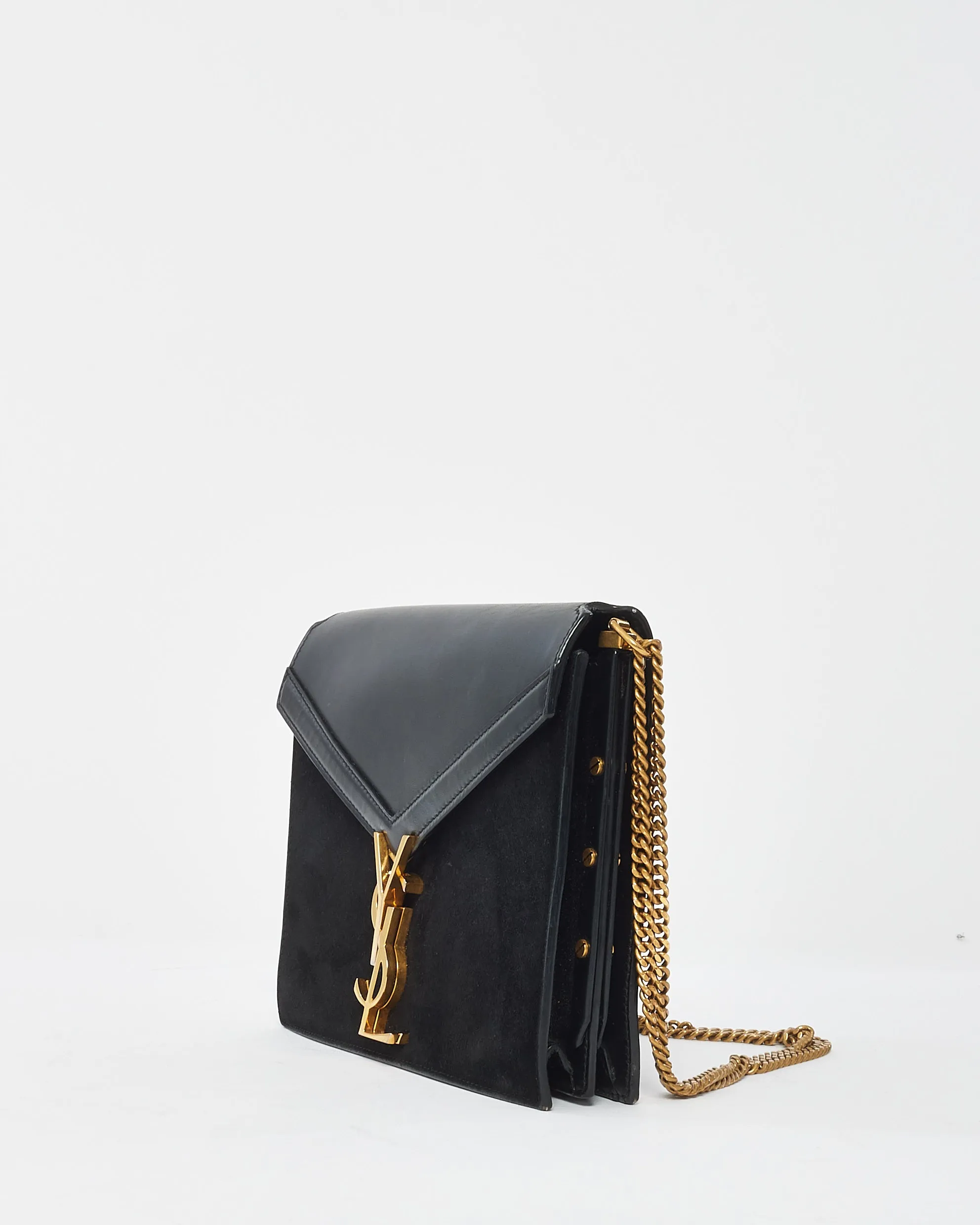 Saint Laurent Black Leather & Suede Envelope Cassandra Shoulder Bag
