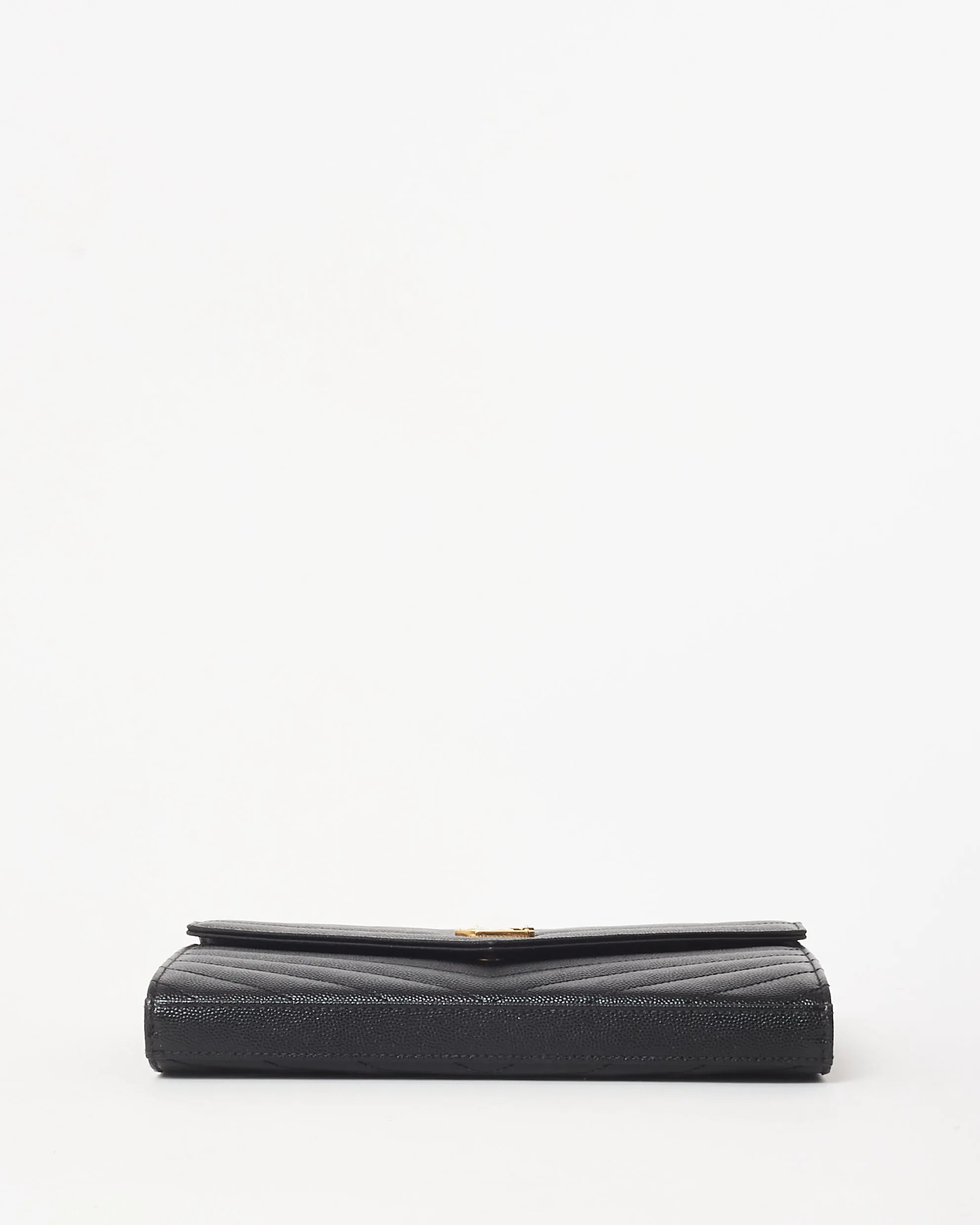 Saint Laurent Black Leather GHW Cassandra Envelope Classic Wallet On Chain