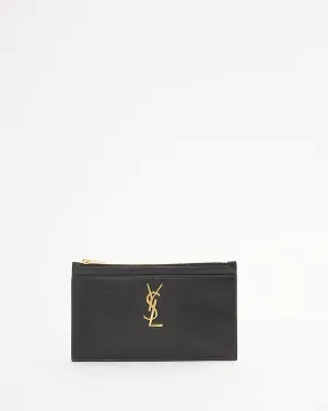 Saint Laurent Black Smooth Leather Envelope Pouch