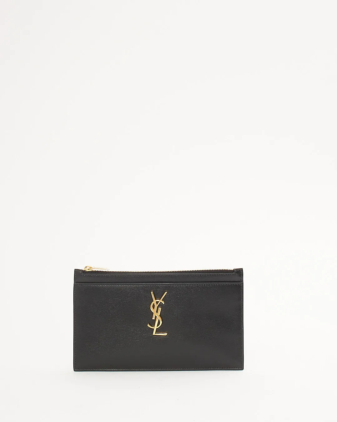Saint Laurent Black Smooth Leather Envelope Pouch