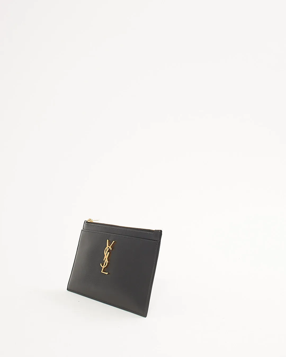 Saint Laurent Black Smooth Leather Envelope Pouch