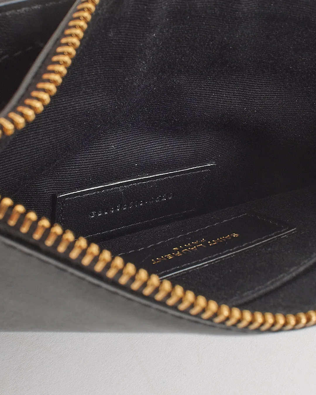 Saint Laurent Black Smooth Leather Envelope Pouch