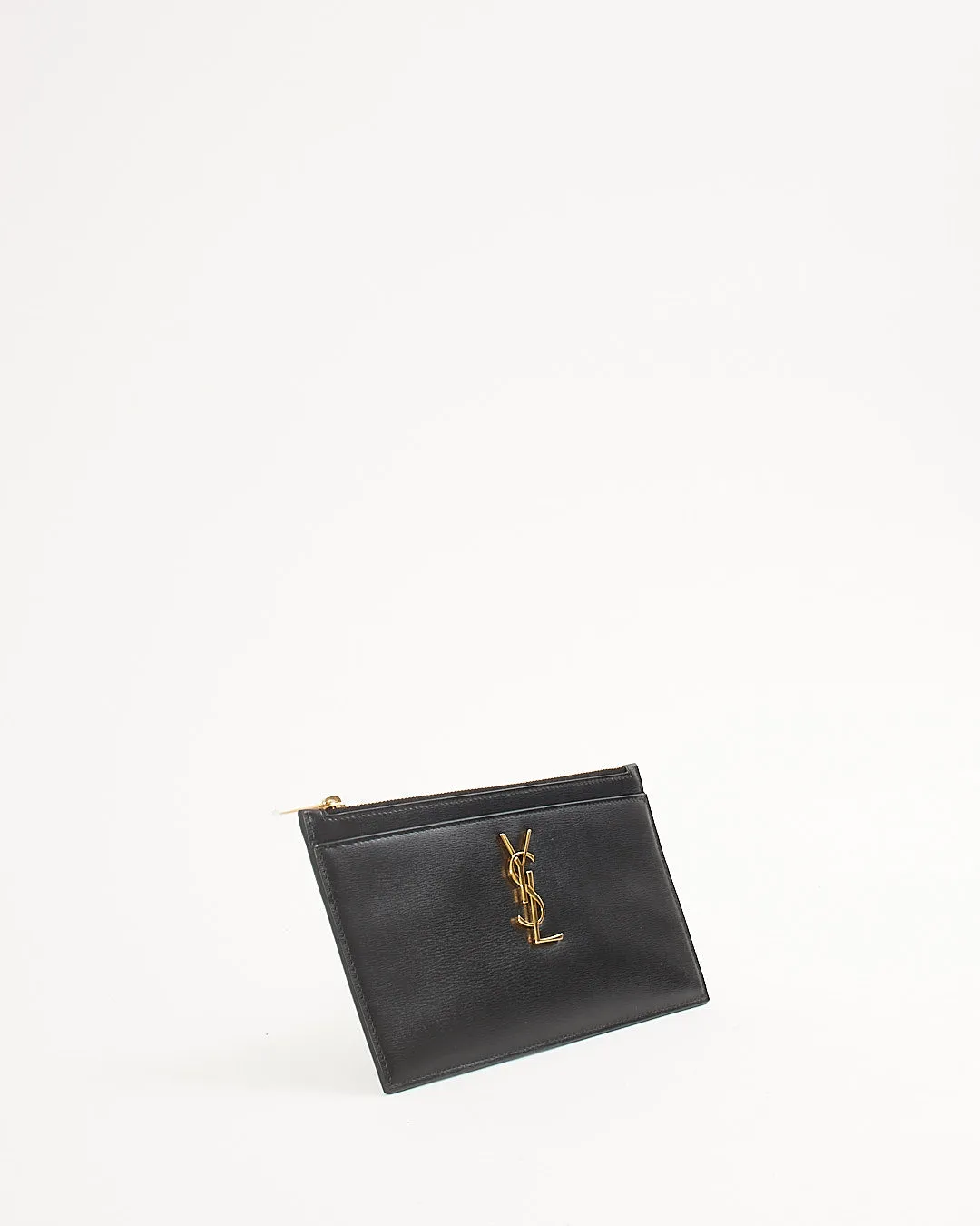 Saint Laurent Black Smooth Leather Envelope Pouch