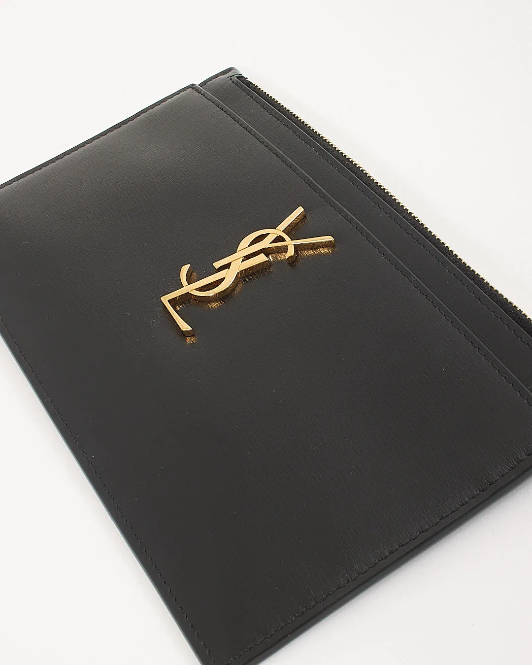 Saint Laurent Black Smooth Leather Envelope Pouch