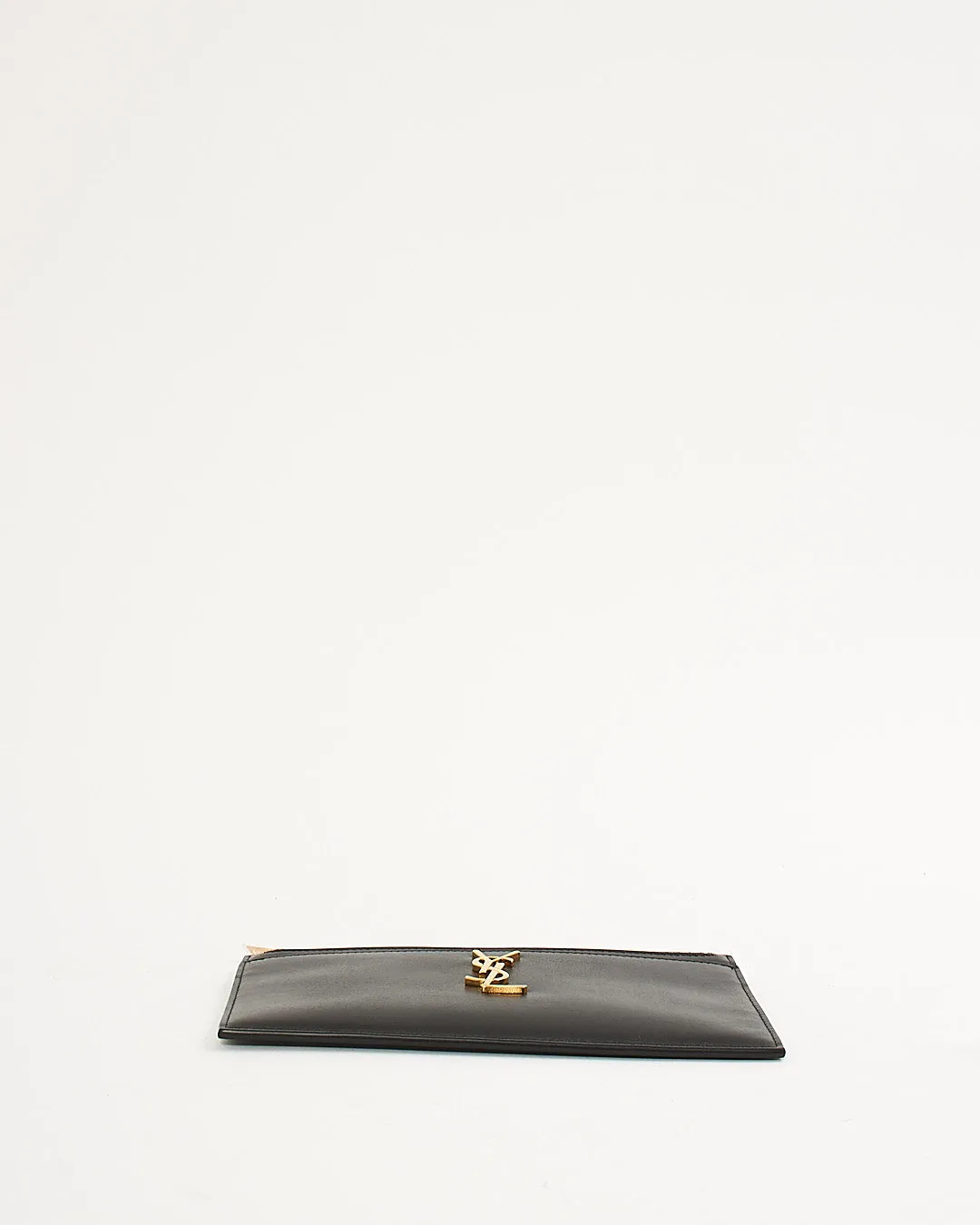 Saint Laurent Black Smooth Leather Envelope Pouch