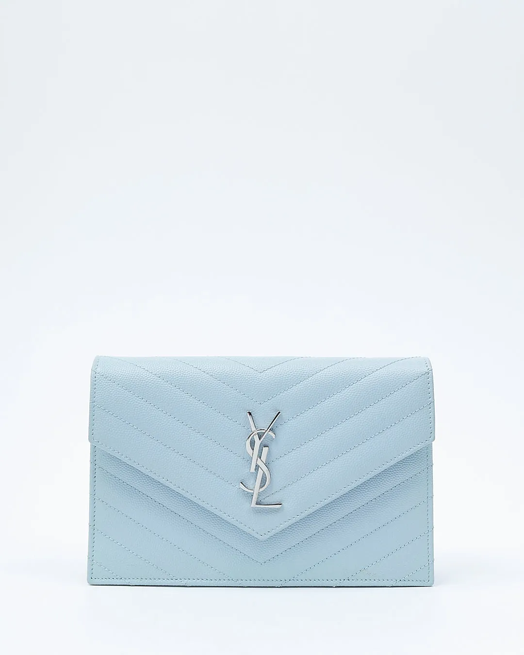 Saint Laurent Blue Chevron Grain De Poudre Monogram Envelope Wallet On Chain