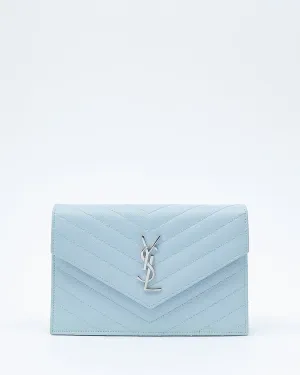 Saint Laurent Blue Chevron Grain De Poudre Monogram Envelope Wallet On Chain