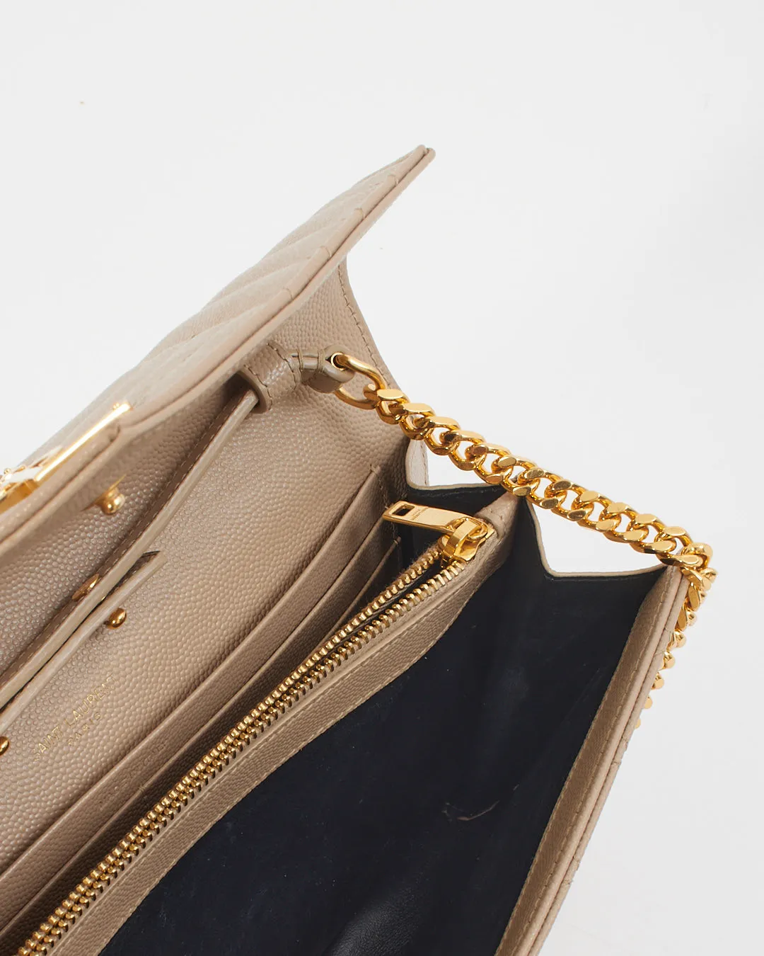 Saint Laurent Dark Beige Grain De Poudre Leather Envelope Wallet On Chain