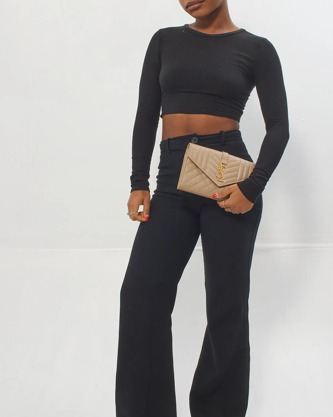 Saint Laurent Dark Beige Grain De Poudre Leather Envelope Wallet On Chain