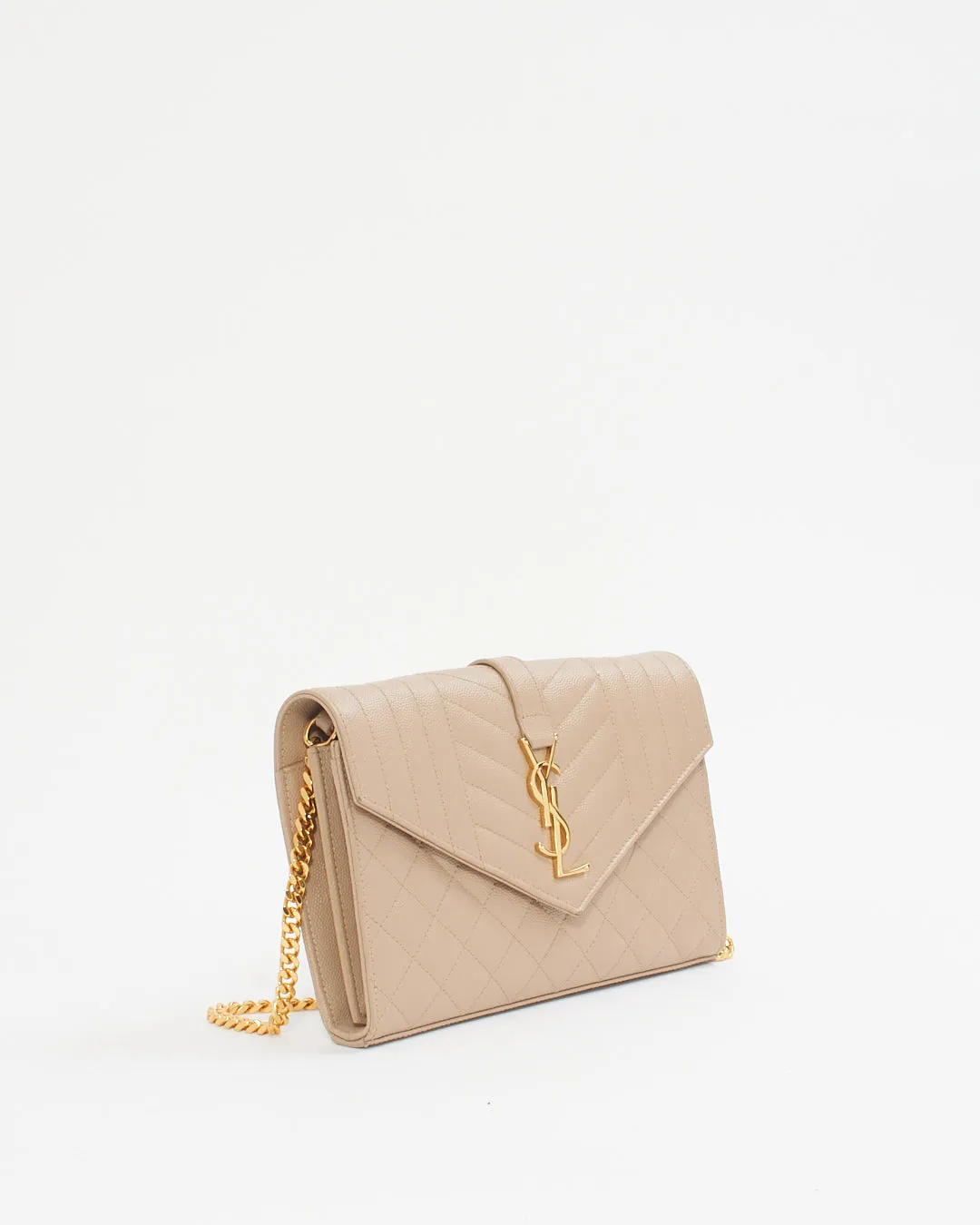 Saint Laurent Dark Beige Grain De Poudre Leather Envelope Wallet On Chain
