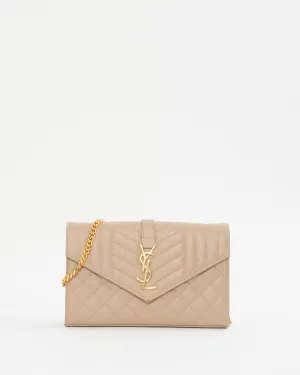 Saint Laurent Dark Beige Grain De Poudre Leather Envelope Wallet On Chain