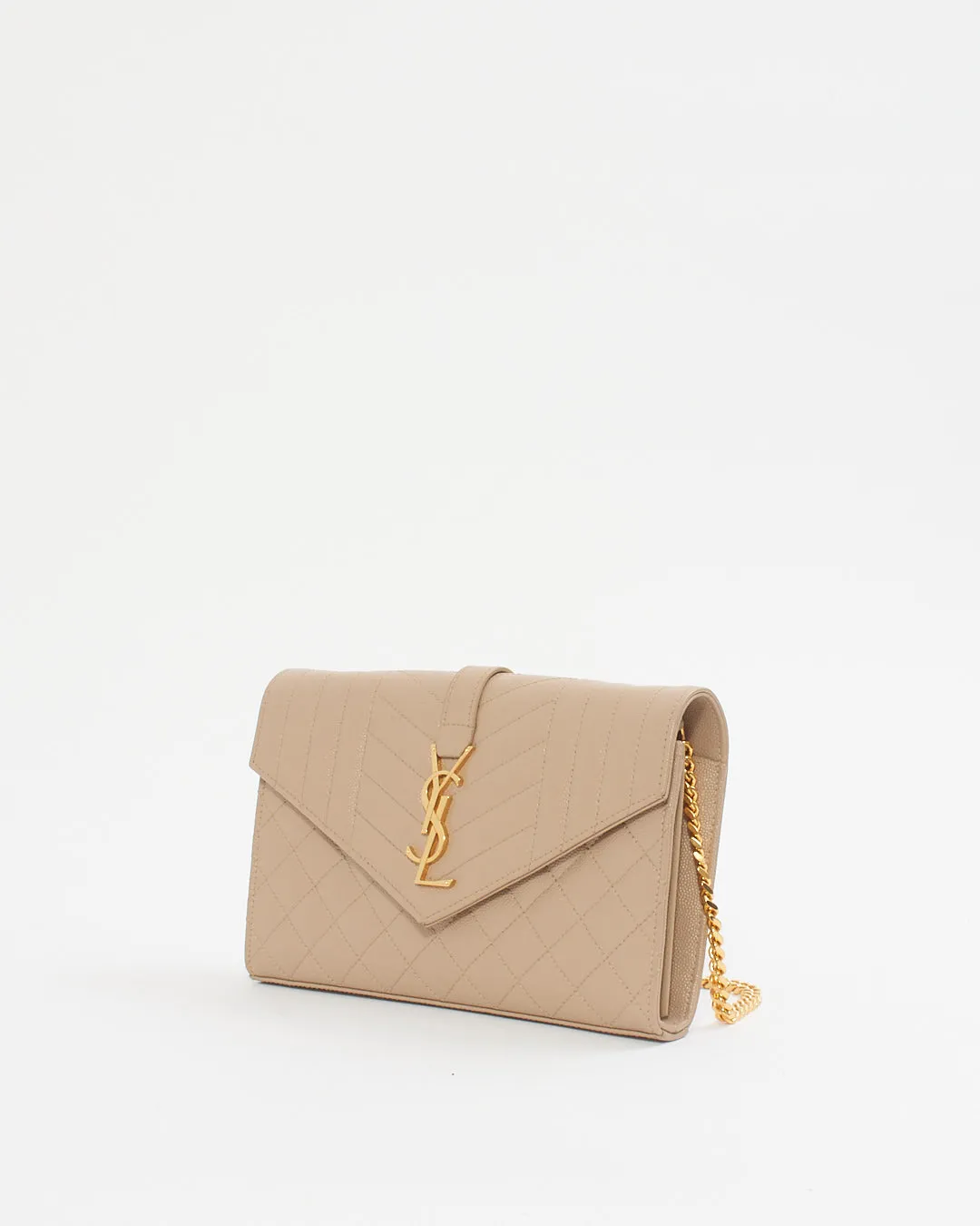 Saint Laurent Dark Beige Grain De Poudre Leather Envelope Wallet On Chain