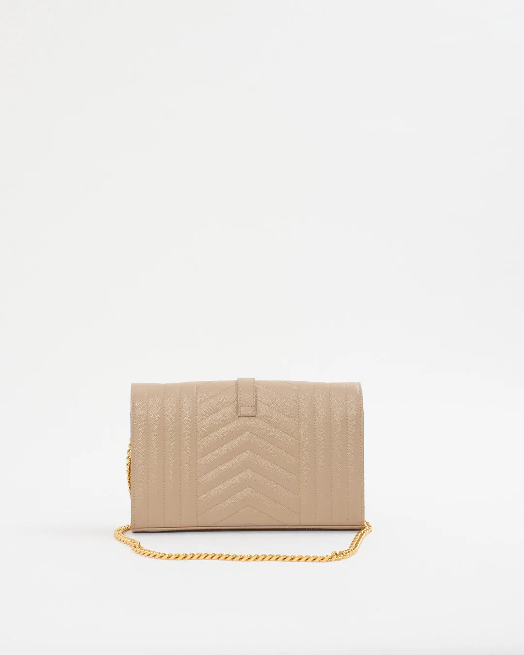 Saint Laurent Dark Beige Grain De Poudre Leather Envelope Wallet On Chain