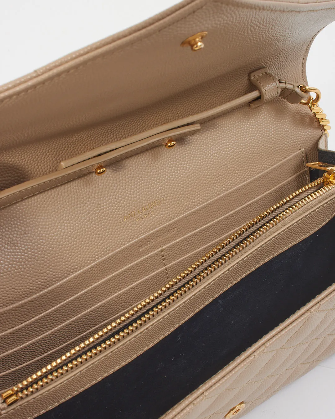 Saint Laurent Dark Beige Grain De Poudre Leather Envelope Wallet On Chain